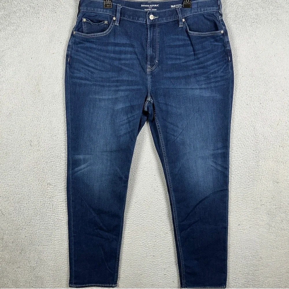 Banana Republic Travel Jeans Mens 38X32 Blue Athletic Fit Tapered Leg Stretch